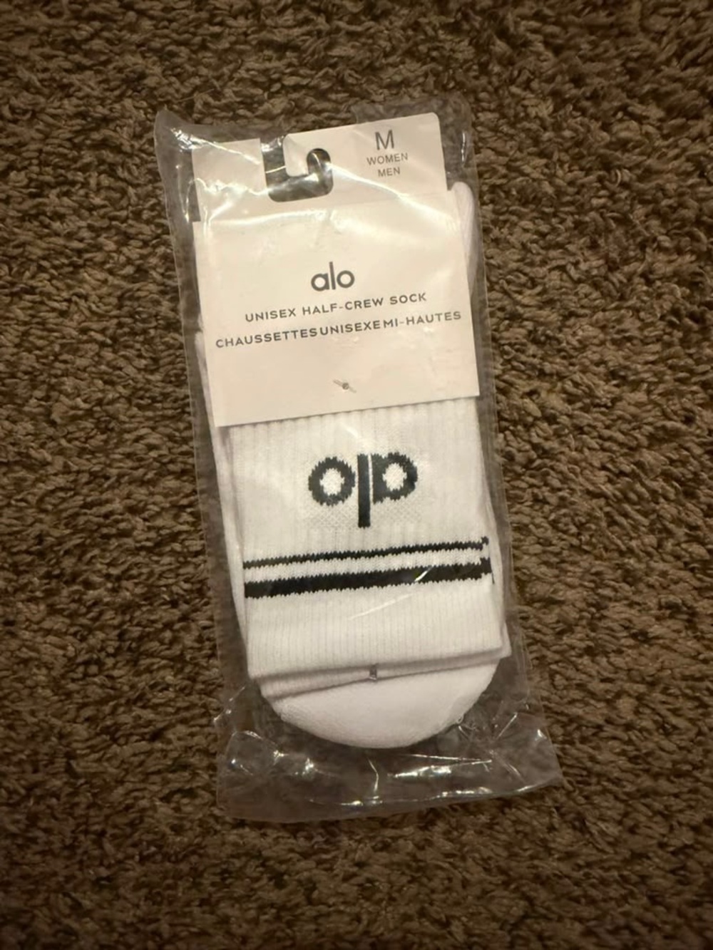 ALO Yoga White Half-Crew Athletic Socks with Black Accent